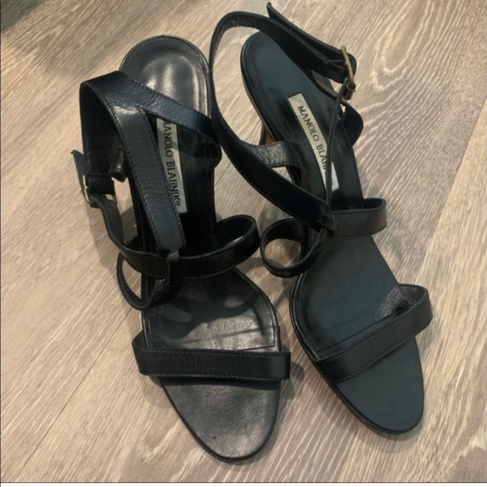 Manolo Blahnik Black Strappy Open Toe Heels